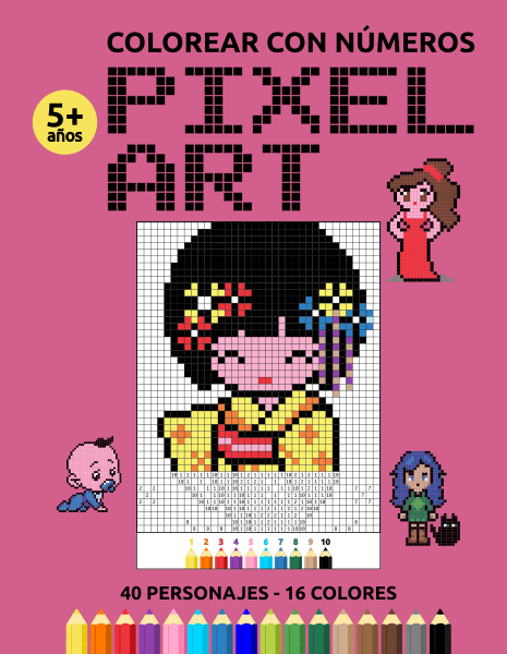 Portada de libro para colorear con números en pixel art