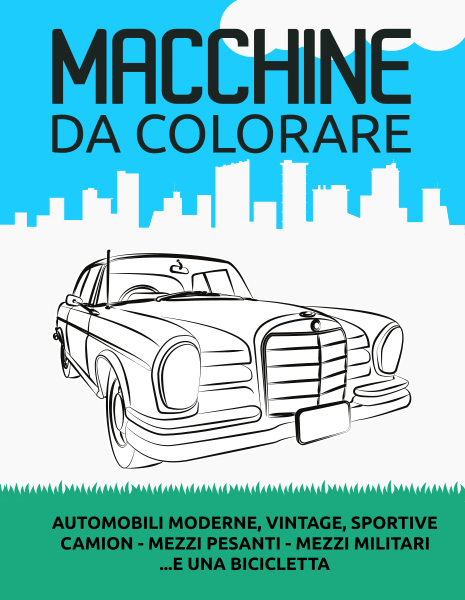 copertina del libro macchine da colorare